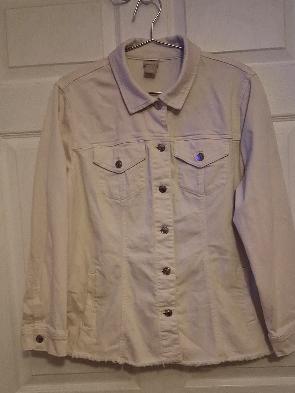 Chico's Light Cream Button-Front Denim Jacket